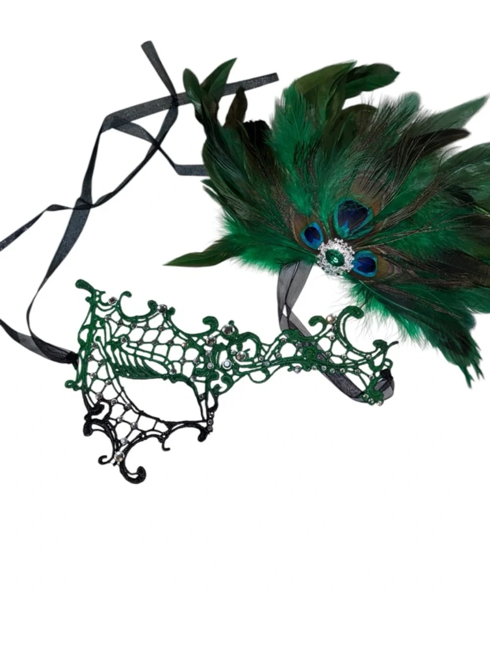 Women's Green Peacock Feather Masquerade Mask